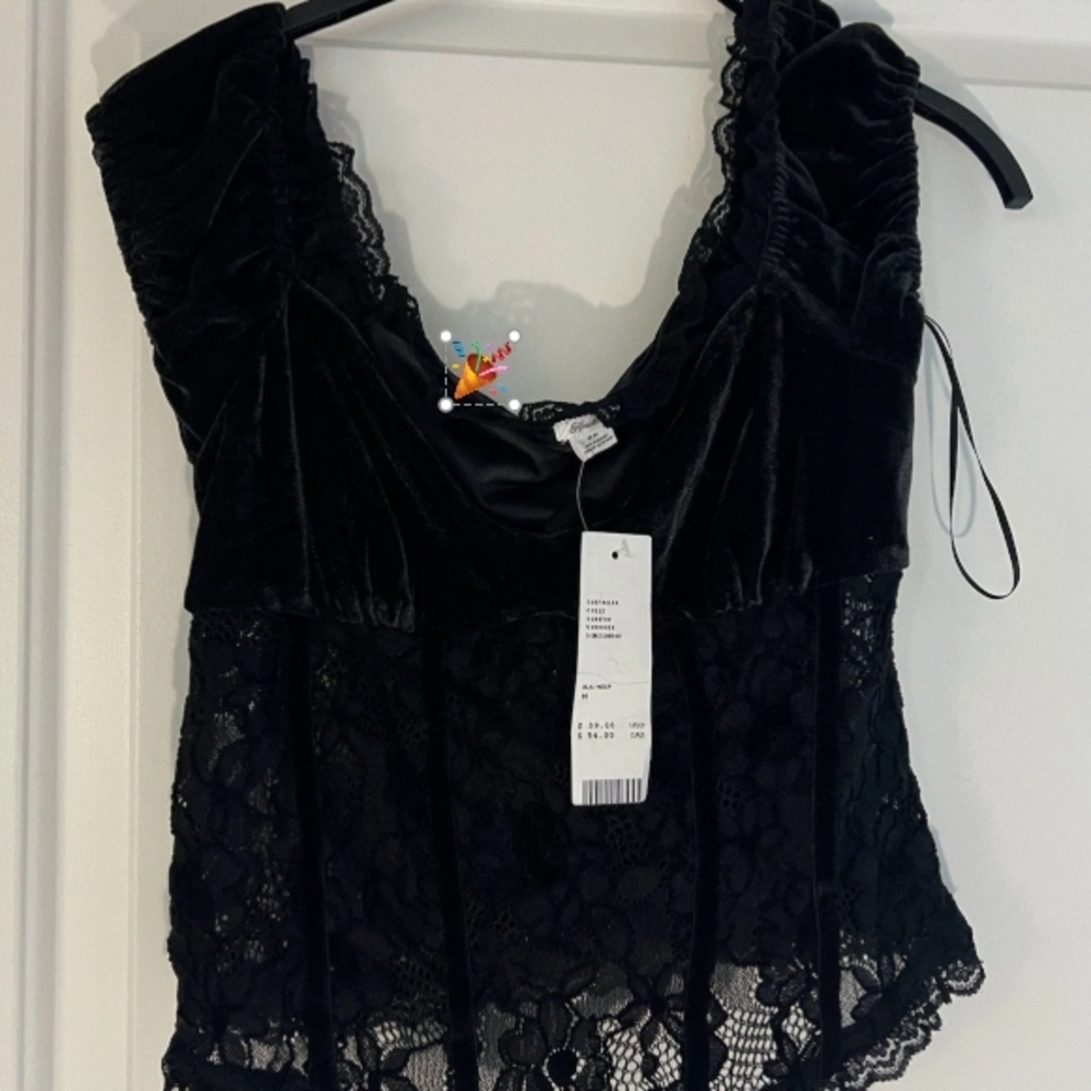 Kimchi Blue Black Lace Velvet Top